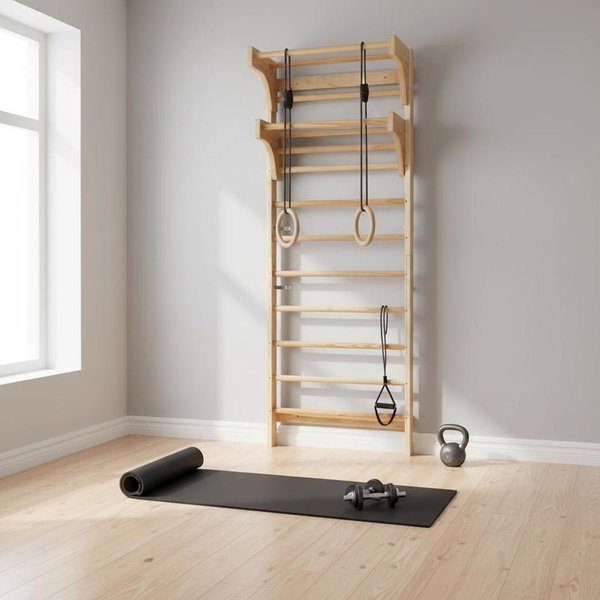 Massivholz-Espalier, 10-stufige schwedische Wandleiter, Tragfähigkeit 99,8 kg, Gymnastik-Espalier mit Klimmzugstange, für Klettern, Indoor-Spielplatz, Krafttraining, Fitness