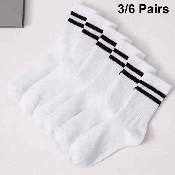 3/6 paires femmes mi-tube chaussettes couleur unie automne hiver respirant confortable Sport sueur absorbant homme et femmes chaussettes