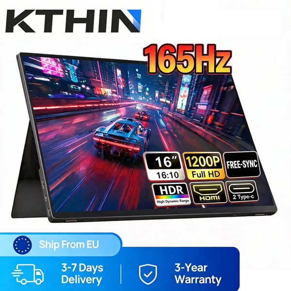 KTHIN PG03 16 Zoll 165Hz Tragbarer Monitor mit hoher Bildwiederholrate 1920*1200 1200P 16:10 100% SRGB HDR FreeSync 450Nits IPS Gaming-Bildschirm mit HDMI 2 USB Typ-C für Laptop Macbook PS5 Switch