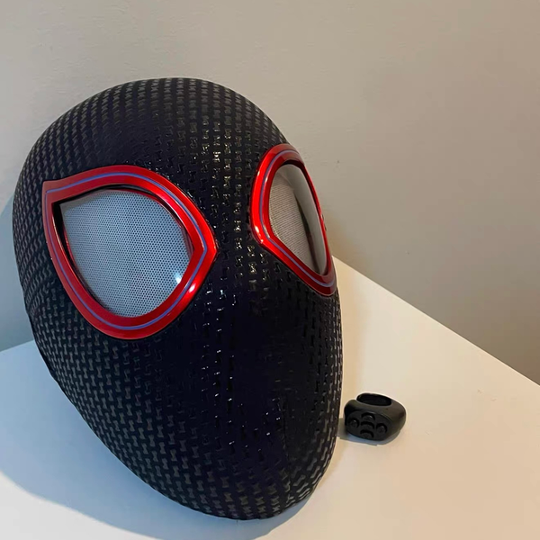 Anime Miles Spiderman Electronic Mask Halloween Cosplay Headgear Moving Eyes With Ligth 1:1 Remote Control Mask Toy Adults Gifts