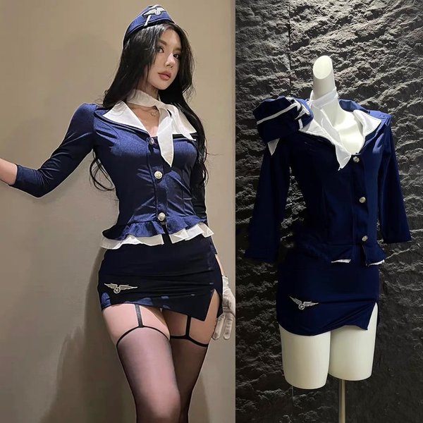 2025 Neue Stewardess Cosplay Damen Sexy Stewardess Sekretärin Pure Desire Uniform Anzug Halloween Kostüm Fancy Rollenspiel Party