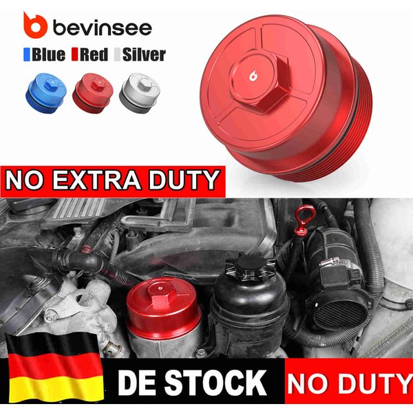 BEVINSEE Aluminium-Ölfilterabdeckung für M52 M54 für BMW E36 E46 E39 E60 E61 X3 E83 X5 E53 Z3 Z4 E85