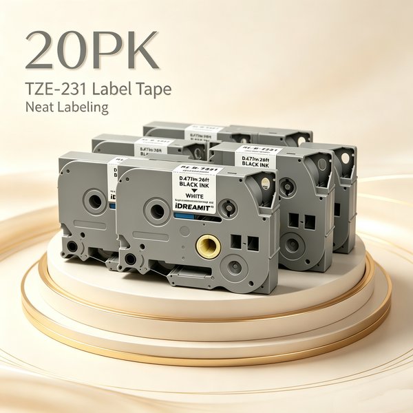 20 Stück TZe-231 laminiertes Etikettenband 12mm x 8m (0,47 Zoll) Schwarz auf Weiß, wasserdicht, stark klebend, Ersatz-Nachfüllband kompatibel mit Brother P-Touch TZ231 für PT-D210 PT-D220 PT-H110 für
