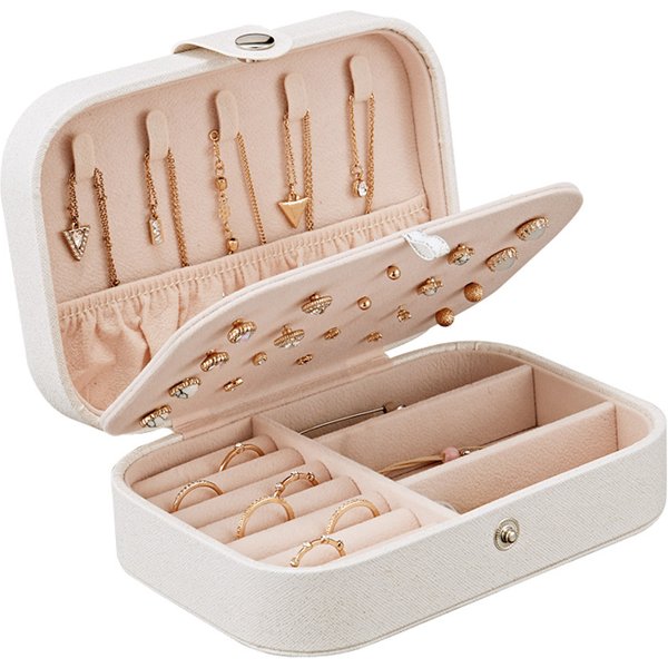 Tragbare Schmuckschatulle, Schmuck-Organizer, Display, Reise-Schmuckschatulle, Boxen, Knopf, Leder, Aufbewahrung, Reißverschluss, Juweliere Joyero