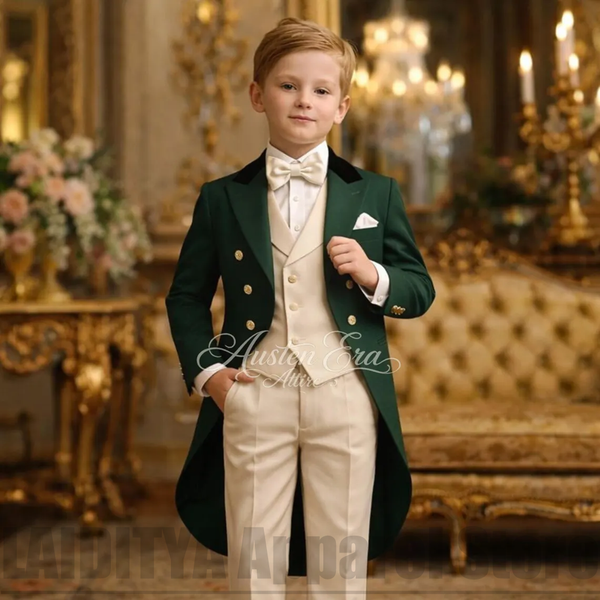 Costume trois pièces pour garçons, style queue de pie, pour mariage royal, cérémonie ou fête, tenue formelle vintage (Blazer + Gilet + Pantalon)