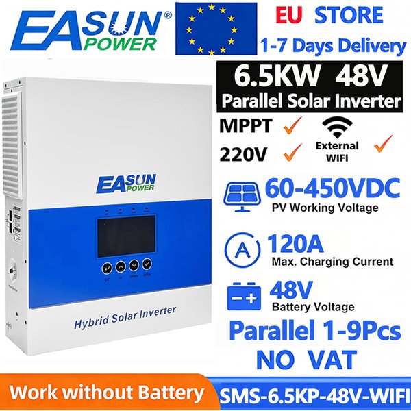 EASUN 6.5KW 4KW 2KW Hybrydowy Inwerter Solarny 48V 24V 12V 230V 120A Ładowarka MPPT Czysta Sinusoida Inwerter Off Grid z WIFI Dostępny w UE