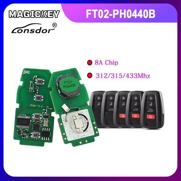 Lonsdor FT02 PH0440B Version mise à jour de FT11-H0410C 312/314/433.58/434.42Mhz pour Toyota RAV4 Avalon, puce 8A à fréquence commutable