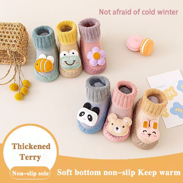 Chaussures d'hiver en coton doux pour bébé, chaussettes de sol pour garçons et filles, semelles antidérapantes, pour les premiers pas des nouveau-nés et des tout-petits