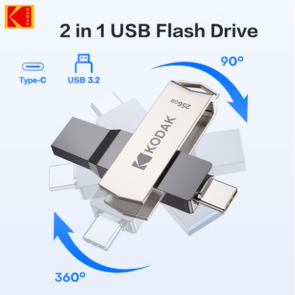 KODAK 256G USB3.2 type-c 2 IN1 clé USB pour téléphone et ordinateur clé USB originale 128GB 64GB jusqu'à 120 Mb/s clé USB