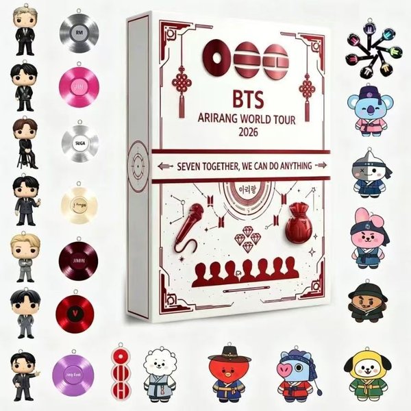 Boîte mystère compte à rebours de la tournée mondiale BTS Arirang 2026 en acrylique, 24 pièces, pendentif poupée BT21, porte-clés disque vinyle, figurine, cadeau de collection @