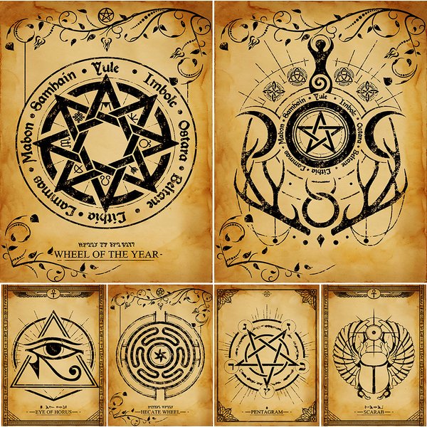 Eye Of Horus,Pentagram,Spiral Goddess,Canvas Painting,Wicca,Wheel Of The Year,Wall Art Witch Charm Art Poster Print Home Decor