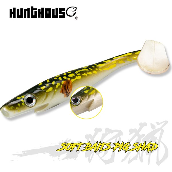 Hunthouse Pike Fishing Lure Pig Shad 120mm/150mm/200mm Paint Printing Paddle Tail Shad Silicone Souple Leurre Natural Musky Fish