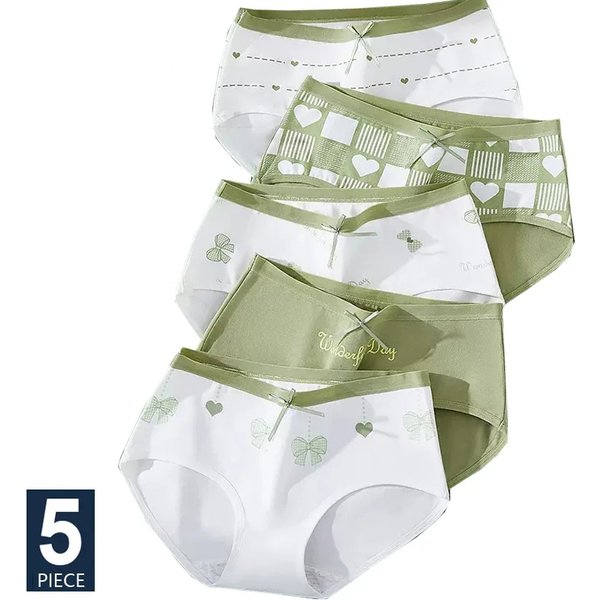 5Pcs/Set Cotton Women Panties Breathable Underwear Cute Bow Print Girls Briefs Sexy Low Waist Underpants Soft Female Lingerie