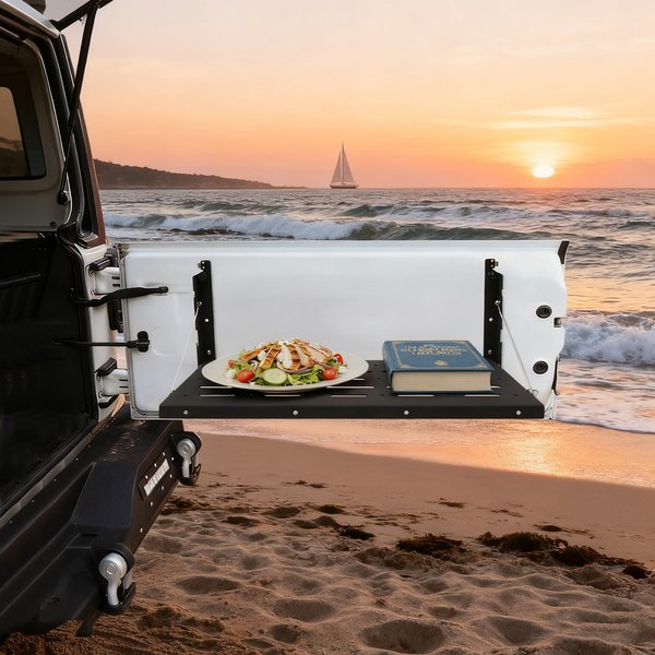 Klappbarer Heckklappen-Tisch 34,01kg/75lbs Tragfähigkeit Tragbarer Klapp-Esstisch für 07-17 Jeep Wrangler JK 2/4-Türer