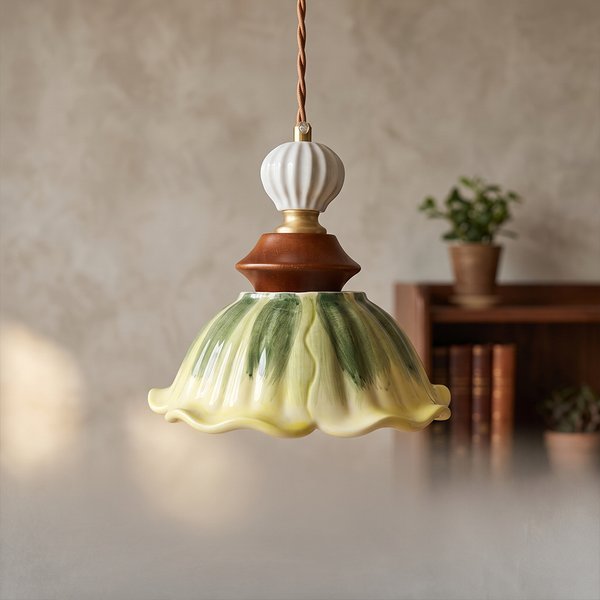 Lampe suspendue de chevet de chambre à coucher antique française, lampe de couloir d'entrée en céramique américaine, lampe suspendue florale haut de gamme en bois massif
