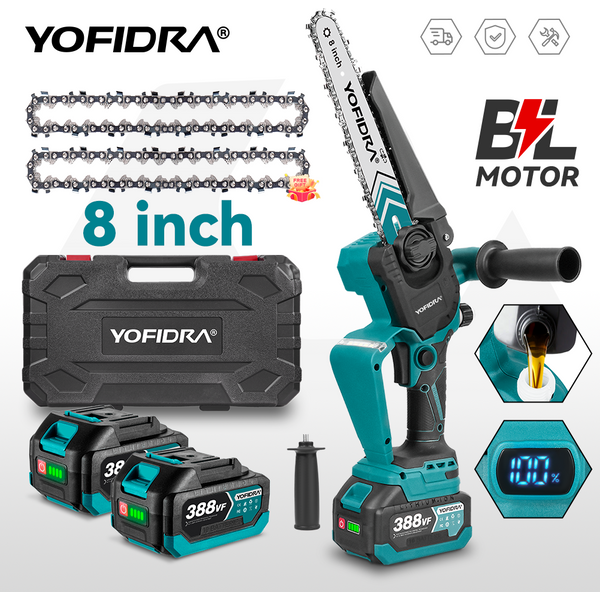 YOFIDRA 4500W sans brosse 8 pouces tronçonneuse électrique affichage numérique travail du bois taille scie outil de coupe pour 21V batterie broche