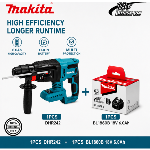 Für Makita DHR242 18V Kabelloser Bürstenloser Bohrhammer SDS Plus Hochleistungs-Betonbohrwerkzeug