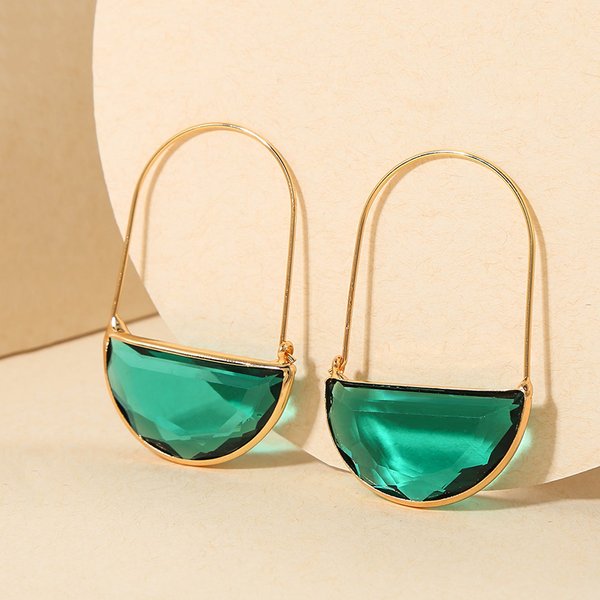 Boucles d'oreilles semi-cercles en cristal vert Vintage, boucles d'oreilles géométriques plaquées or pour femmes