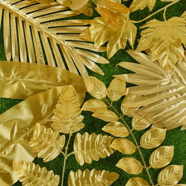 5 stücke Künstliche Gold Palm Blätter Hawaii Tropische Schildkröte Blatt Zweig Gefälschte Pflanzen Für Hochzeit Dschungel Geburtstag Party Hause DIY decor