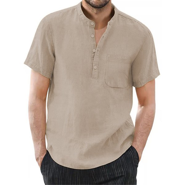 Men's Short Sleeve T-shirt Cotton and Linen Casual Men T-shirts Solid Color Summer Shirt Male Cozy Breathable