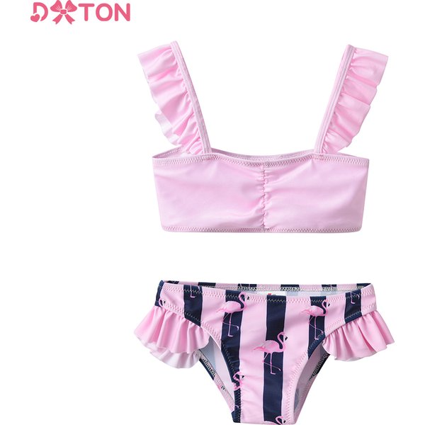 DXTON Girls Swimming Suit 2 Pcs Kids Suspended Tops and Shorts Girls Flamingo Cartoon Print Swimwear Children Clothes Beach Wear