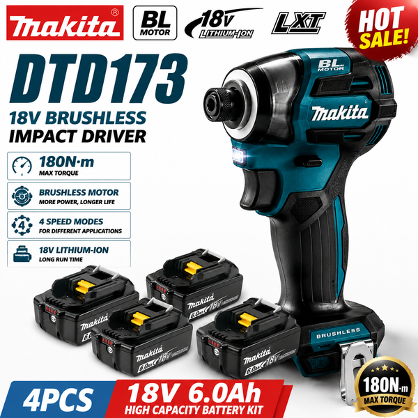 Original Makita DTD173 18V Bürstenloser Akku-Schlagschrauber Elektrischer Schraubendreher 180N·m Wiederaufladbares Elektrowerkzeug mit Makita BL1860 BL1850 BL1840 6.0Ah 18V Akku EU-Lager in Europa
