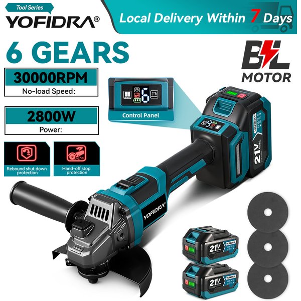 YOFIDRA 6 Gänge 30000 U/min Bürstenlosen Elektrischen Winkel Grinder Metall Holz Schleifen Polieren Cutter Power Tool Für Makita Batterie pin