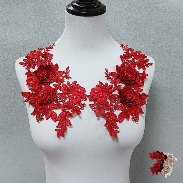 Tissu en dentelle à fleurs tridimensionnelles 3D, broderie de col, perles ABS, appliques vénitiennes, bricolage, accessoires de couture artisanale pour robe