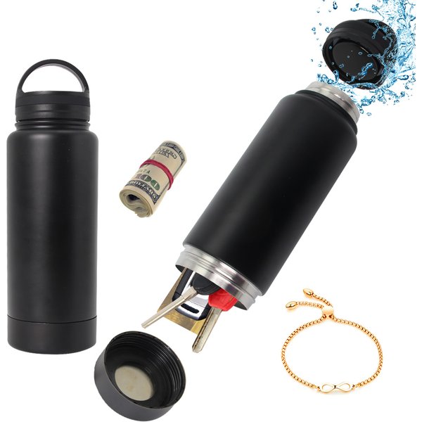 Stainless Steel Hidden Tumbler Water Bottle Stash Box Diversion Safe With Huge Secret Stash Spot Compartment for Cards Keys Cash