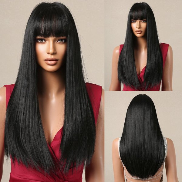 Perruques synthétiques longues droites noires pour femmes, cheveux naturels, degré de chaleur, 03/Cosplay