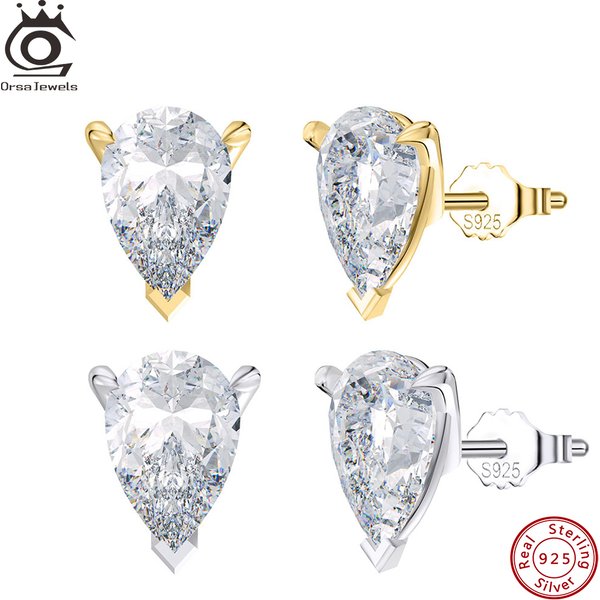 ORSA JEWELS Boucles d'oreilles en argent sterling 925 avec pierre de zircone coupée en forme de goutte d'eau, bijoux élégants et intemporels pour femmes LZE02