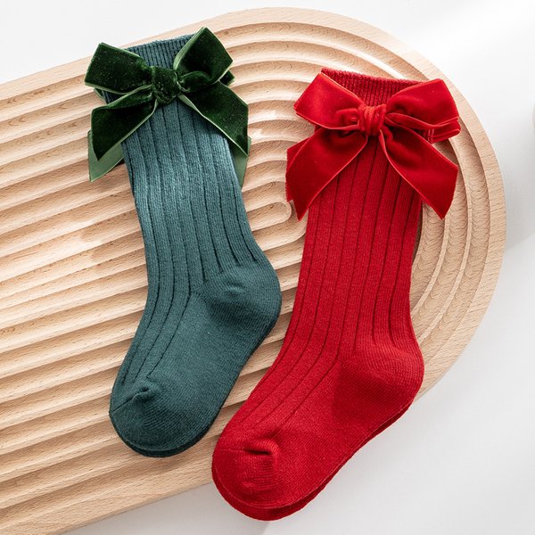 Baby Weihnachten Mädchen Socken Herbst Winter Kleinkinder Großen Bogen Kniehohe Lange Kinder Socke Weiche Baumwolle Rot Neugeborenen Socken Für 0-5 jahre