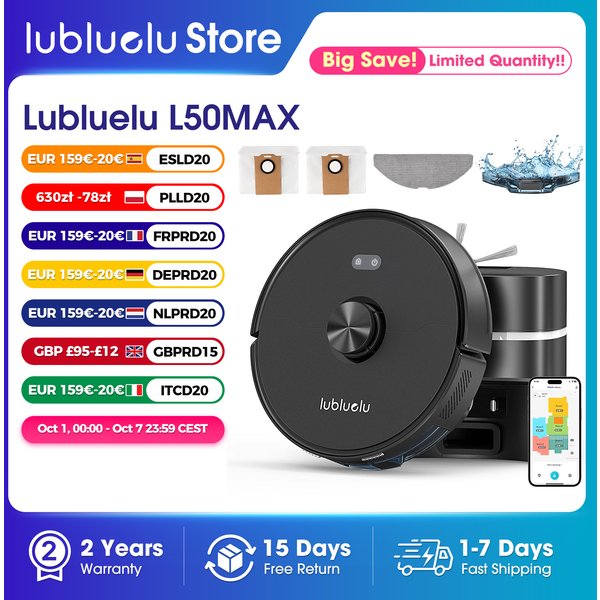 Lubluelu L50 MAX Smart Roboter-Staubsauger und Wischroboter, 7000Pa Super-Saugkraft, Fortschrittliche Navigation mit 360° ° Lidar, 180 Minuten, keine Verwicklung durch die Haarschneidefunktion,