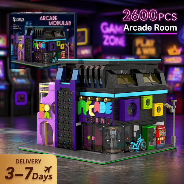 Klemmbausteine Cyberpunk LED Arcade-Raum Modulare Bausteine Spielhaus Stadt-Architektur Montagemodell Baustein-Set Kreatives Spielzeug Erwachsenen-Geschenk 2600 Teile