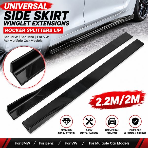 2,2 m/2 m Universelle schwarze Seitenschweller-Verlängerungen, Winglet-Verlängerungen, Rocker-Splitter, Lippe für BMW, für Benz, für VW, für verschiedene Automodelle