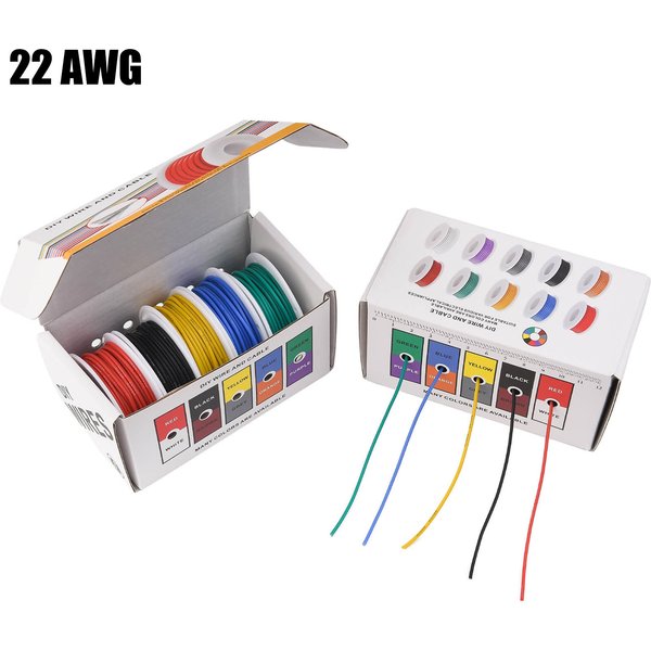 Przewód elektryczny 22AWG Elastyczne przewody silikonowe 22 Gauge Wiązany drut miedziany ocynowany 5 kolorów 16,4 stopy/5 m Każdy lub 32,8 stopy/10 m