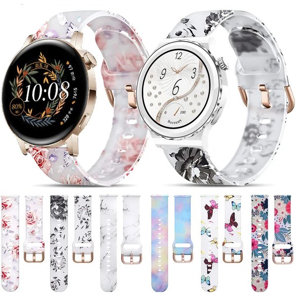 Bracelets imprimés intelligents 20mm pour Huawei Watch GT 2 GT3 42mm Bracelet de montre en Silicone GT 3 Pro 43mm/Honor Magic 2 Bracelet de remplacement pour femme