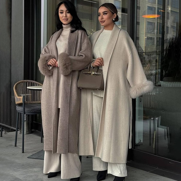 TARUXY fourrure de renard laine longs manteaux femmes bureau dame amovible élégant manteau Double face laine pardessus 2025 nouvelle veste Cardigan