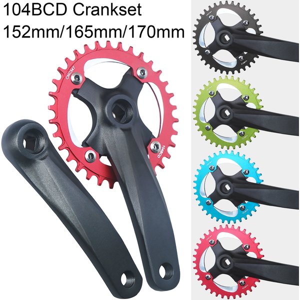 Pignon de vélo à trou carré 104BCD, bras de manivelle 152mm/165mm/170mm 32/34/36/38/40/42T, roue à chaîne étroite et large, pédalier de vélo vtt