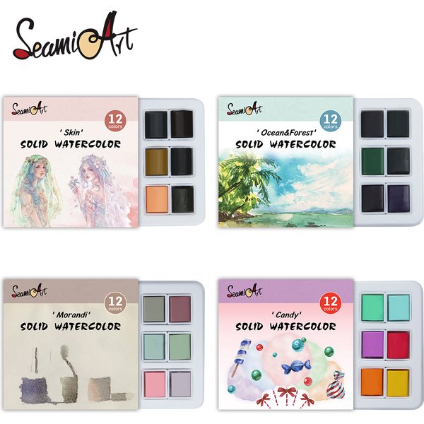 SeamiArt 12-Farben-Set für Haut/Ozean/Süßigkeiten/Morandi, solides Aquarell-Set, einfaches Paket für Malerei, Kunstbedarf