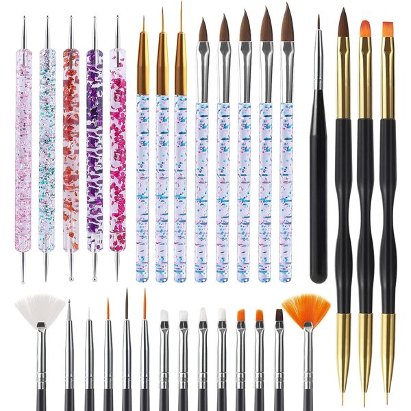 Brosse pour Nail Art, pointe de conception, peinture, dessin, sculpture, stylo à points, doublure de ventilateur plat, Gel acrylique, vernis UV, outils de manucure, 6/31 pièces
