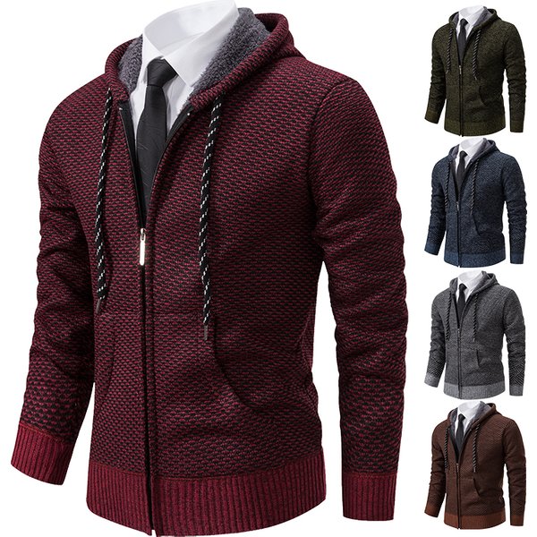Men's Trend in Autumn and Winter 2023 New Plus Velvet Padded Knit Cardigan Sweater Coat