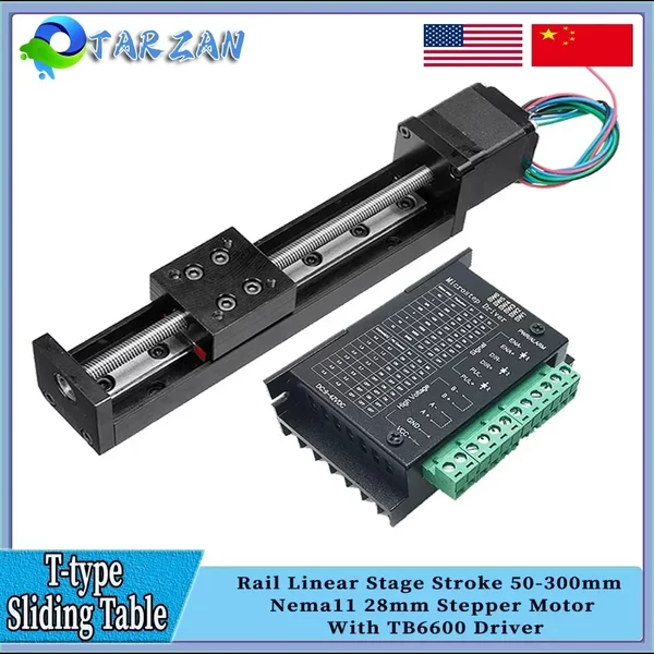 Mini T-Typ Schiebetisch Linearschiene 50/100/200/300mm Hub Trapezgewindespindel Schrittmotor für XYZ-Achsen CNC 3D-Drucker