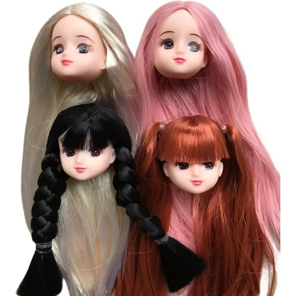 Original Licca Doll Heads Cute Little Girl Bald Head Hair Planting Colorful Heads DIY Makeup Practice Doll Accessories Kids Gift