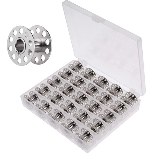 25pcs/Box Metal Spool Box Necessary Spool For Household Sewing Machine Visible Mesh Storage Boxes DIY Sewing Tool Parts