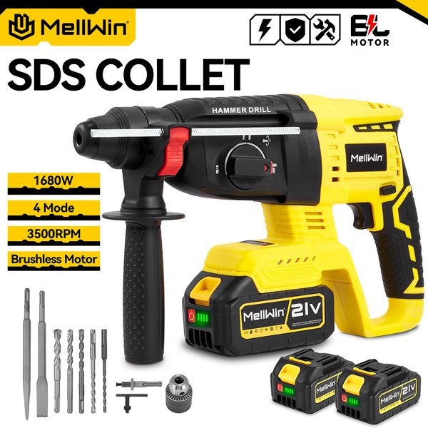 MELLWIN 26mm Bürstenloser Elektrischer Bohrhammer 4-Modus Multifunktionaler Rotationshammer Kabelloser Schlagbohrer Elektrowerkzeug für Makita-Akku