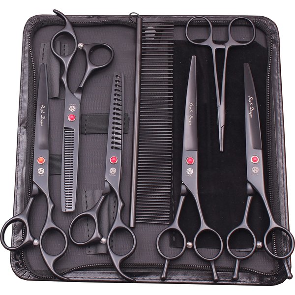 Purple Dragon Dog Grooming Scissors Kit 7" 6.5" Stainless Pet Curved Scissors Thinning Scissors Straight Shears Chunker Z3002