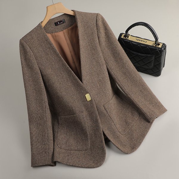 Kragenlose Blazer Frauen Oberbekleidung 2025, Neue Frühling Herbst Casual Anzug Top Damen Büro Blazer Mantel Weibliche Formale Anzug Jacke