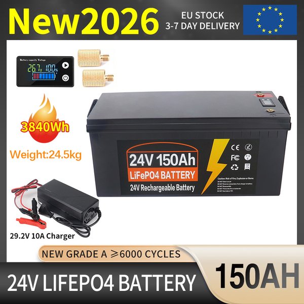 EU-Lager 12V 24V 350Ah 300Ah 200Ah 150Ah 100Ah Lifepo4-Batterie mit eingebautem BMS, Lithium-Eisenphosphat-Zellenpaket, 6000 Zyklen für Wohnmobile, Golfcarts, Solaranlagen, mit Ladegerät, steuerfrei