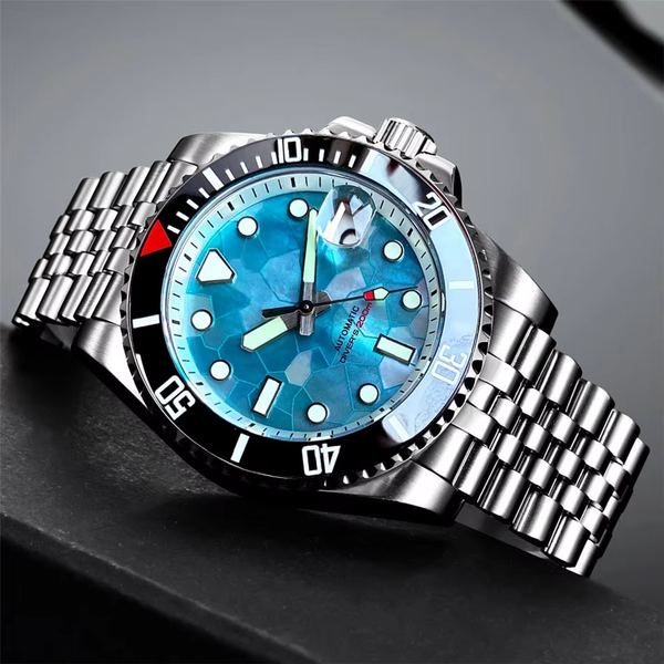 Tandorio Nouvelle montre de plongée automatique pour homme 40 mm, cadran en nacre vert turquoise, verre saphir, mouvement japonais NH35A, 20 ATM, lunette rotative, luminescente